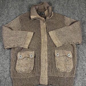 FDJ French Sweater Women's Sz. Medium Brown Dressing Ribbed Zip BOMBER